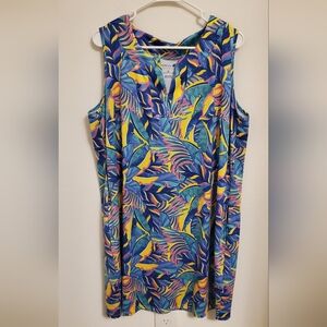 Carribean Joe Vibrant Sleeveless Tropical Tunic Dress With Pockets Size XL